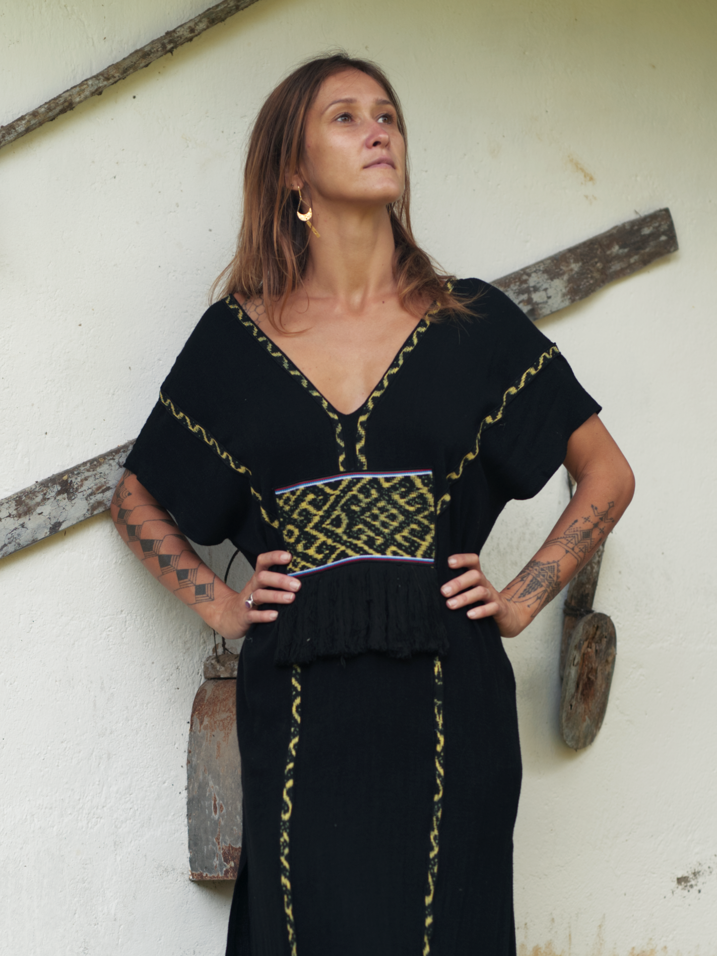 Aztec Lines Kaftan ~ Black