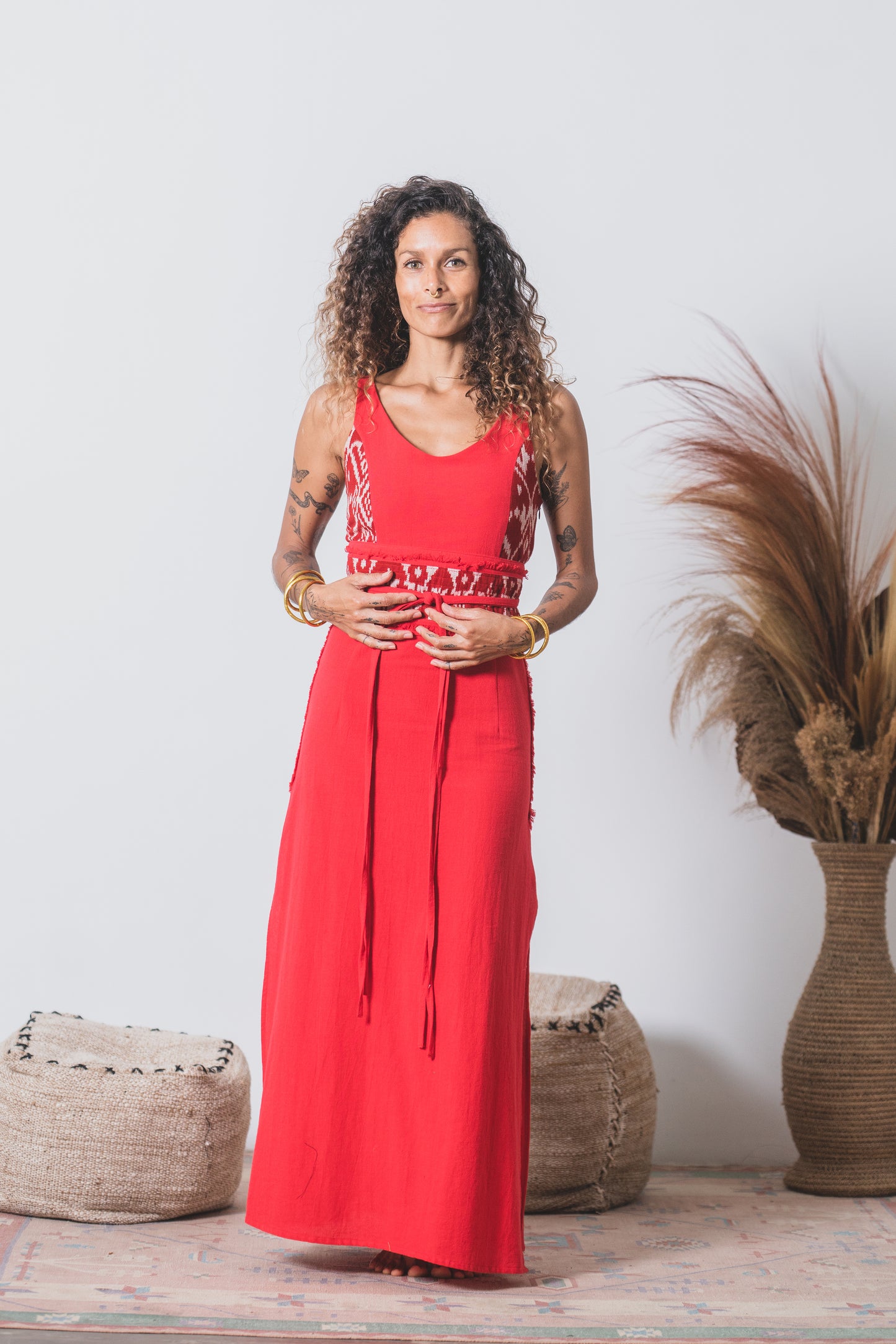 Saraswati Maxi Dress with Medicine Belt ~ Cherry Red