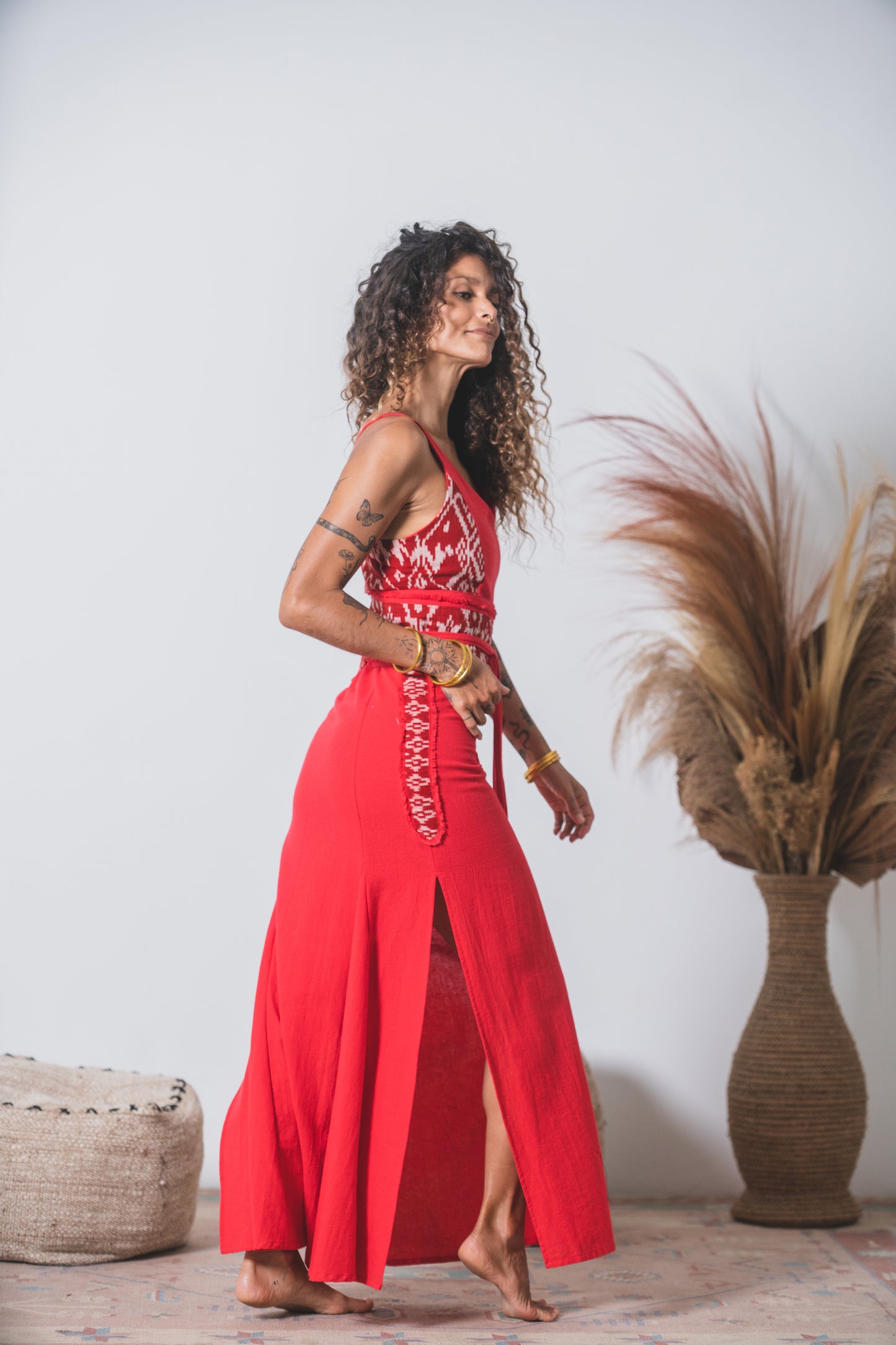 Saraswati Maxi Dress with Medicine Belt ~ Cherry Red