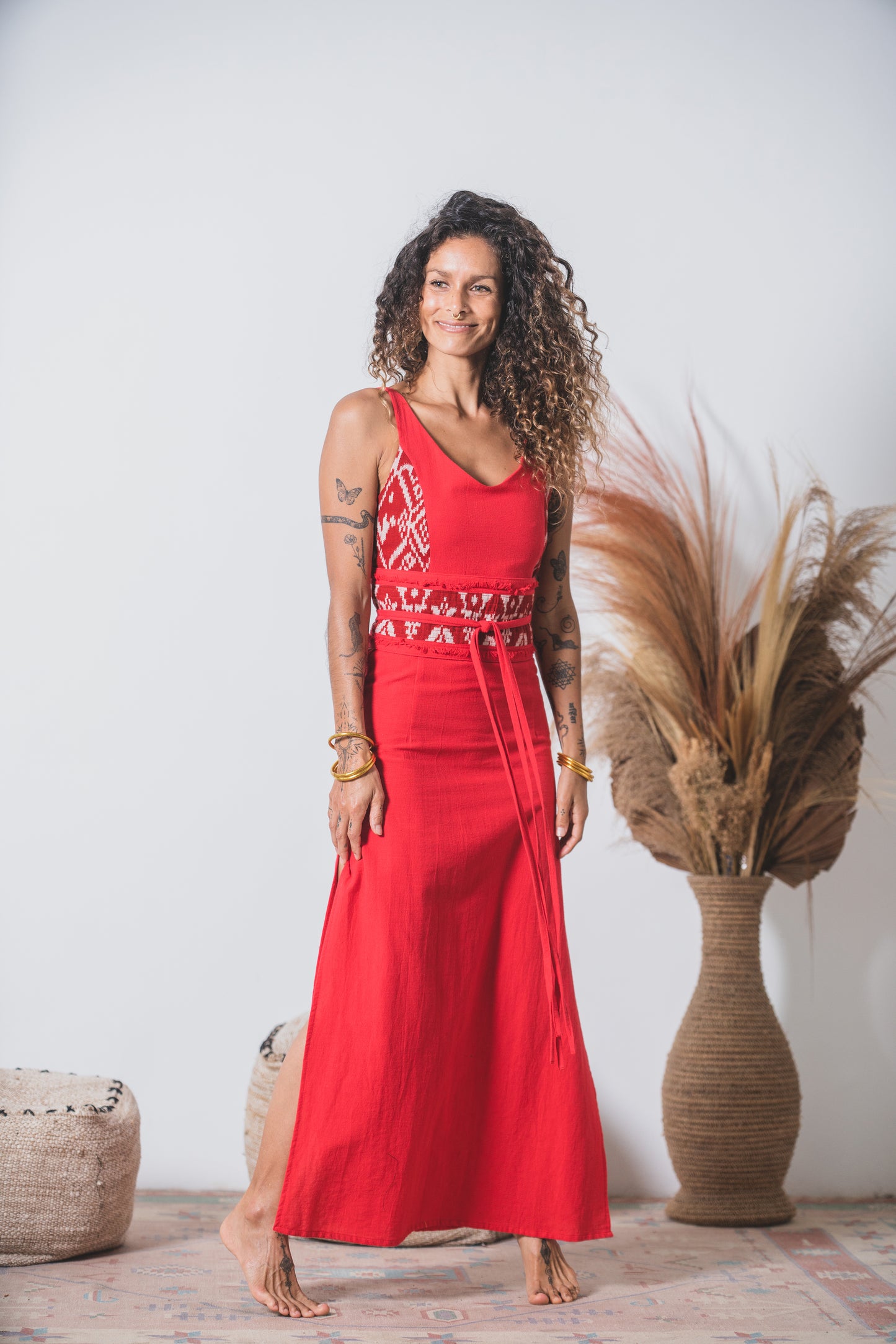 Saraswati Maxi Dress with Medicine Belt ~ Cherry Red