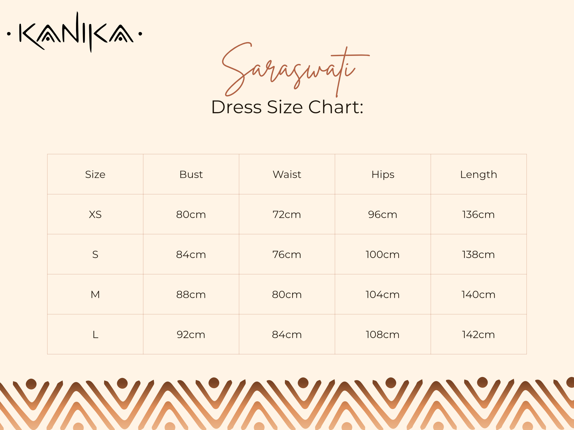 Scala Dress Size Chart