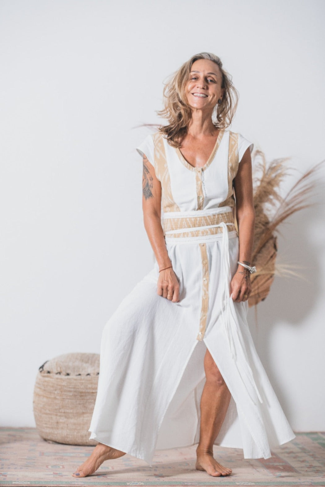 Durga Maxi Dress with Medicine Belt ~ White