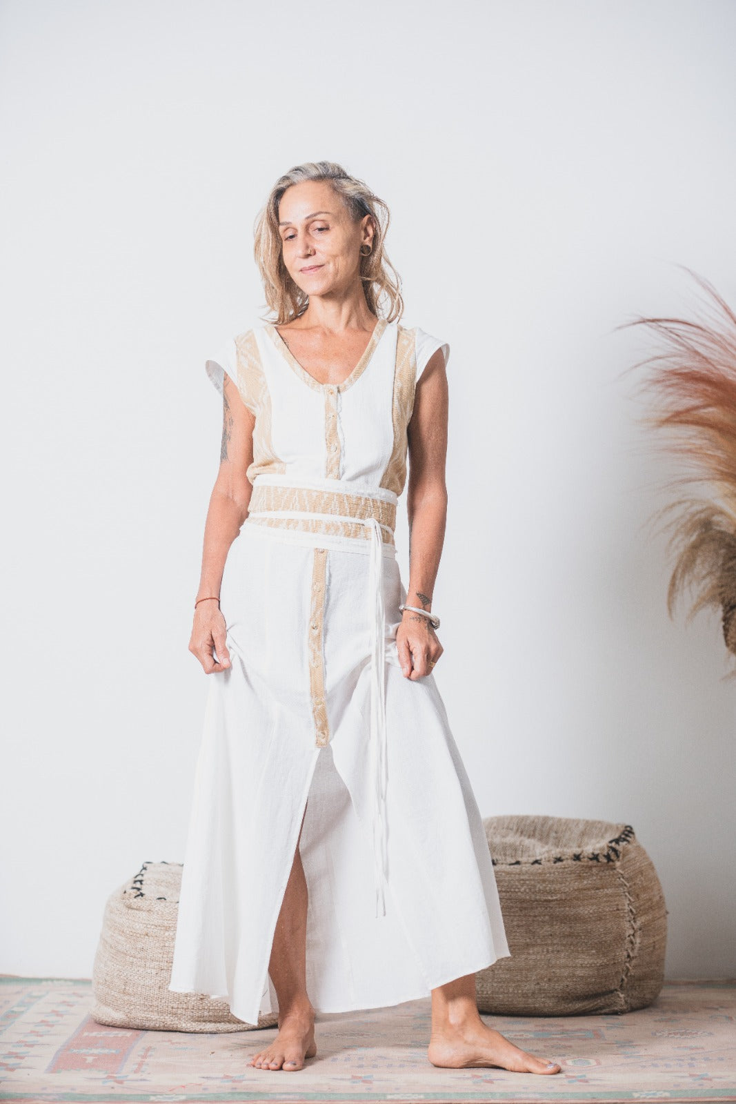 Durga Maxi Dress with Medicine Belt ~ White