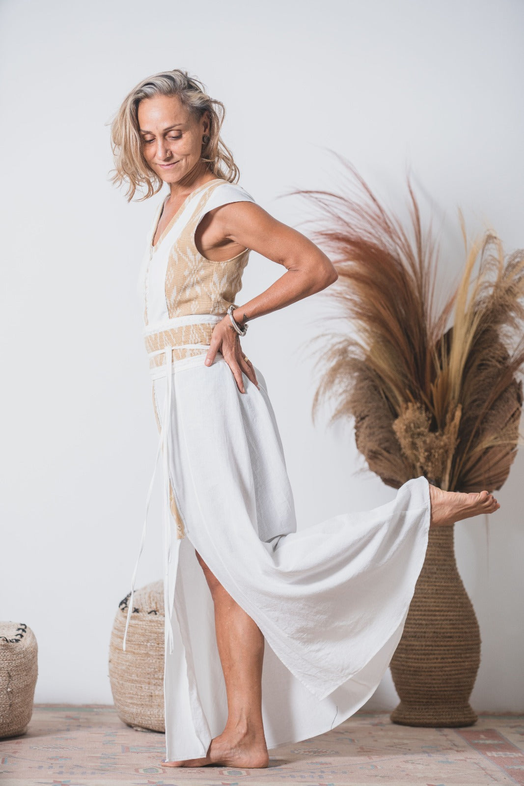 Durga Maxi Dress with Medicine Belt ~ White