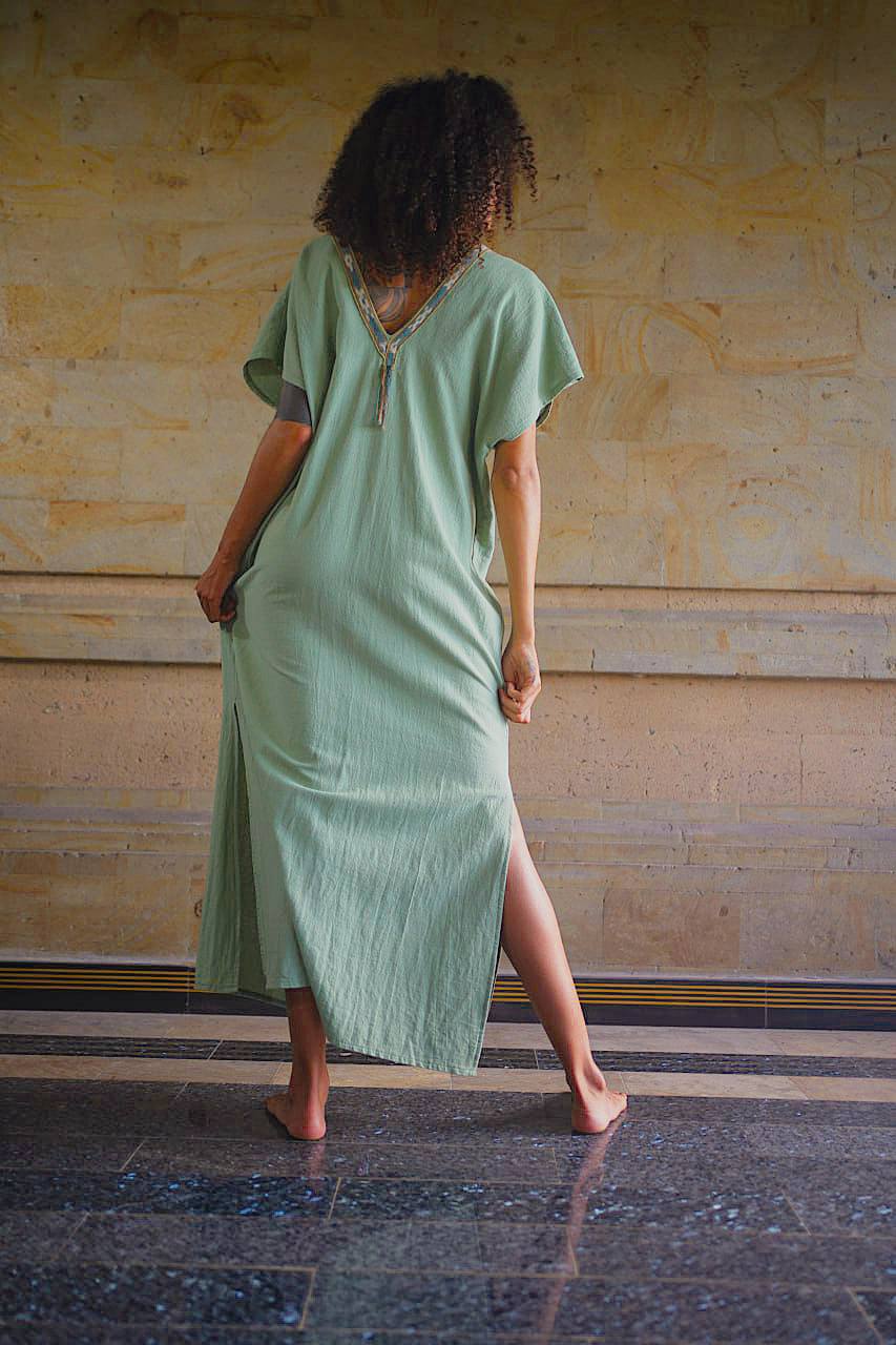 Kali Kaftan Cotton-Linen ~ Mint Green