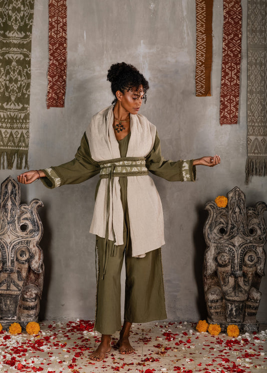 Sekhmet Minor Cardigan with Medicine Belt ~ Khaki Green