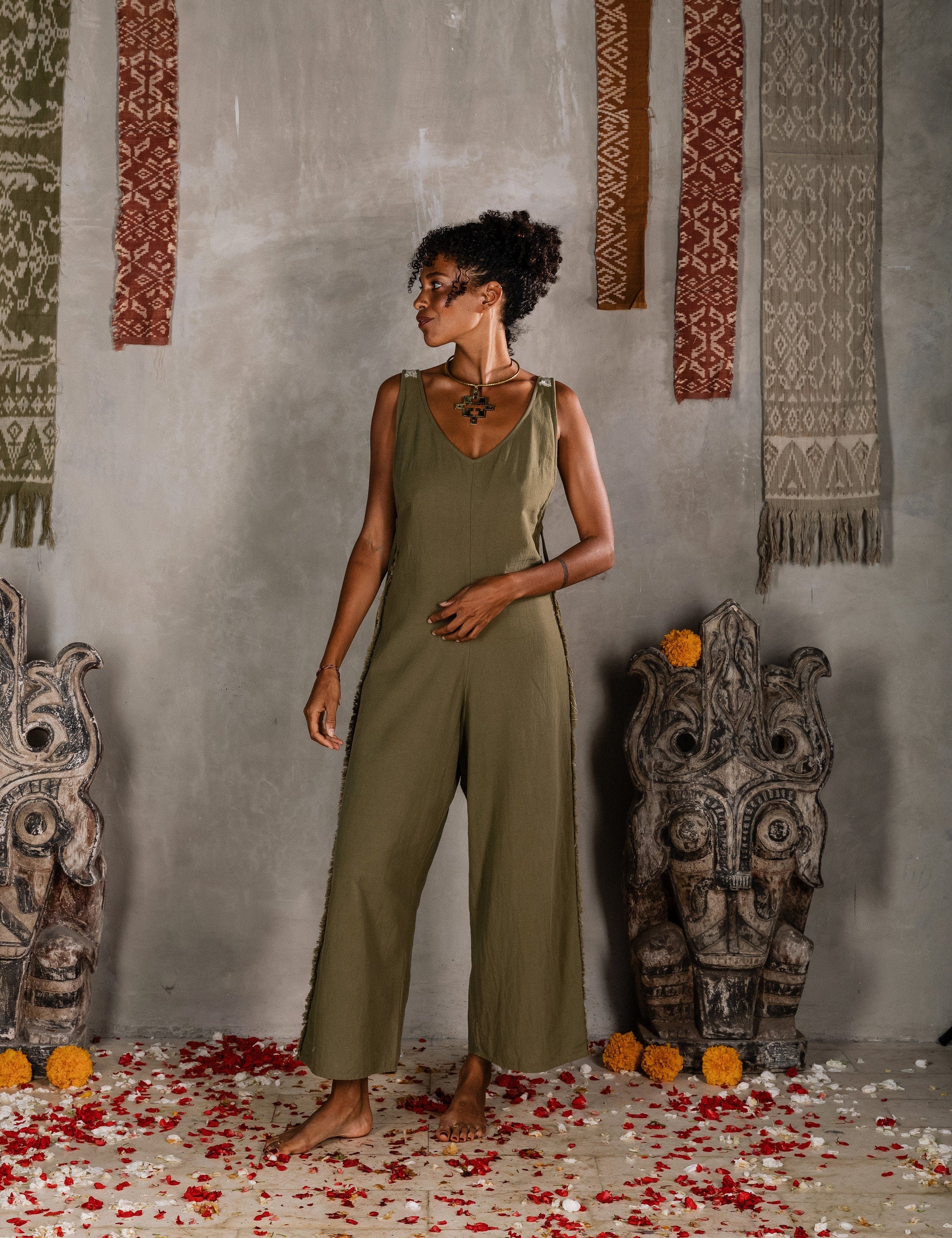 Khaki best sale sleeveless jumpsuit